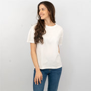 Hush Womens White Short Sleeve Round Neck Cotton Casual Top