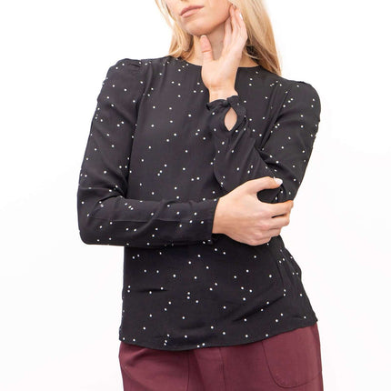 M&S Women Black Polka Dot Long Sleeve Round Neck Top