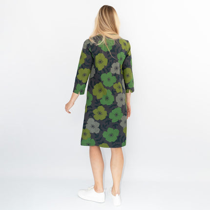 Seasalt Dawn Green Floral Cotton Blend Lightweight 3/4 Sleeve Midi Dresses-Quality Brands Outlet-