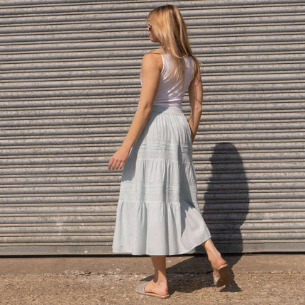 M&S Per Una Mint Green Tiered Relaxed Flare Long Maxi Skirts-Quality Brands Outlet-