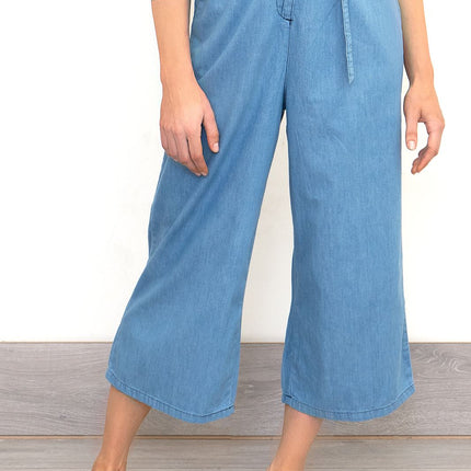 Womens Phase Eight Jumpsuit Denim Blue Lightweight Cropped Jarah Smart Casual - Quality Brands Outlet