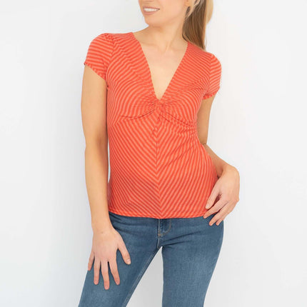Phase Eight Orange Stripe Twist Front Short Sleeve Top