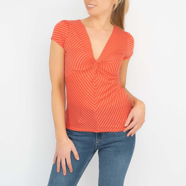 Phase Eight Orange Stripe Twist Front Short Sleeve Top