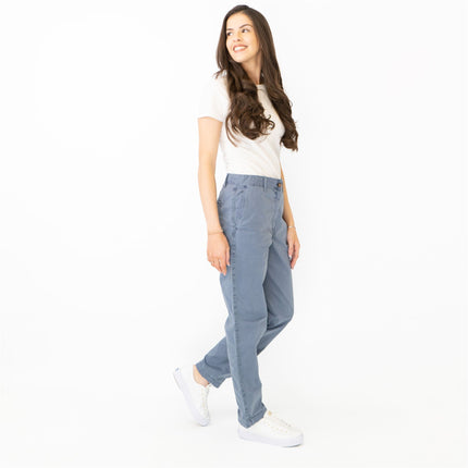 M&S Cotton Rich Tapered Leg Ankle Grazer Blue Stretch Cotton Chino Trousers - Quality Brands Outlet