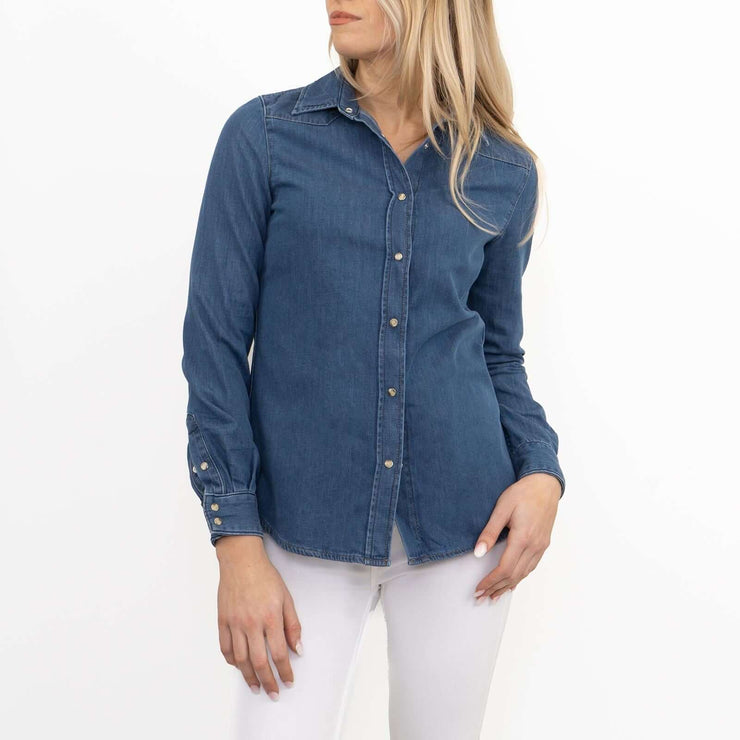 Massimo Dutti Women Blue Denim Long Sleeve Shirt