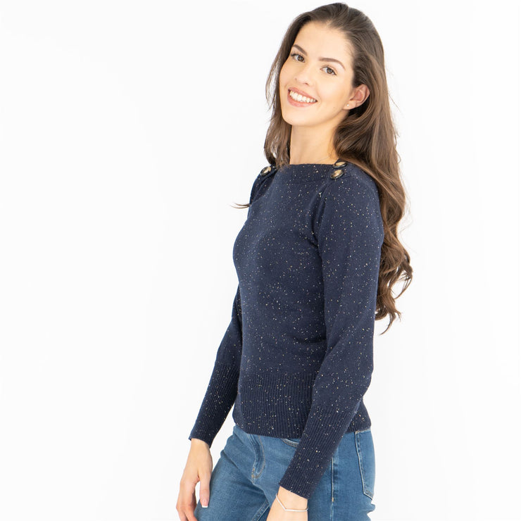 M&S Boat Neck Long Sleeve Navy Jumper with Wool