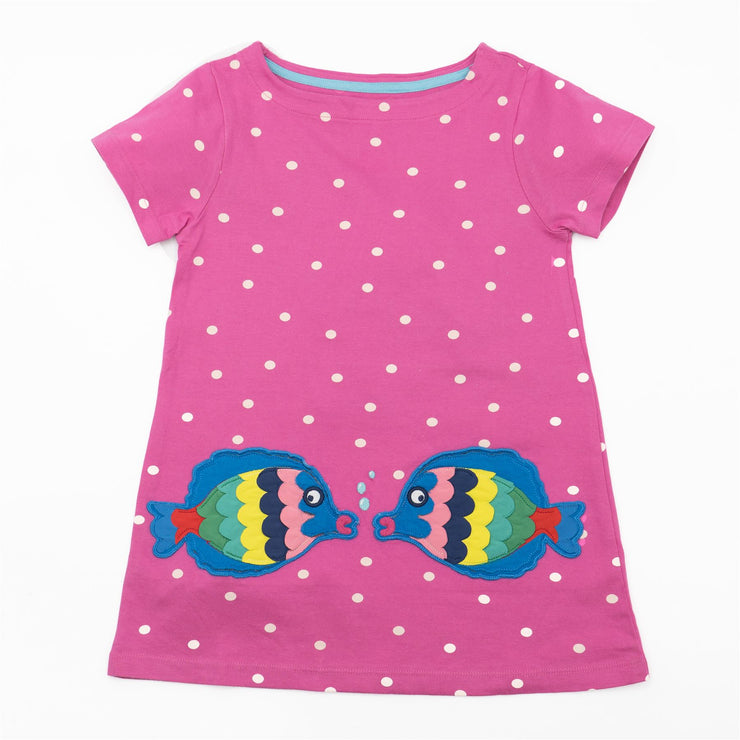 Mini Boden Girls Pink Spotty Fish Tunic Short Sleeve Longline Tops - Quality Brands Outlet