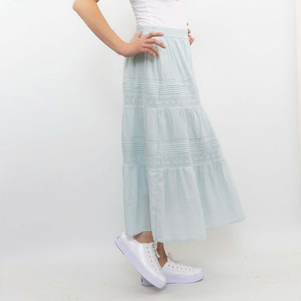 M&S Per Una Mint Green Tiered Relaxed Flare Long Maxi Skirts-Quality Brands Outlet-