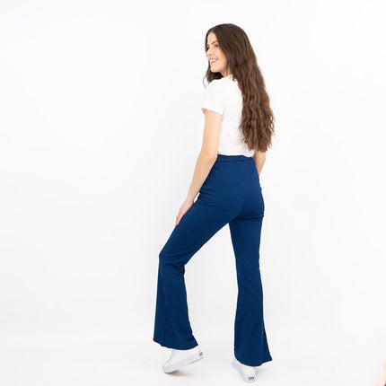 Nasty Gal Blue Ribbed Pull-On Flared Trousers-Quality Brands Outlet-