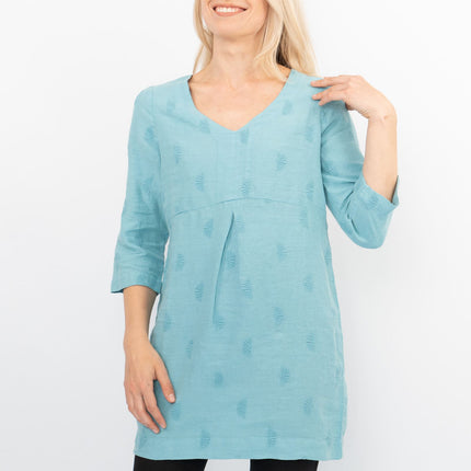 White Stuff Bailey Blue Linen 3/4 Sleeve Tunics Longline Tops-Quality Brands Outlet-