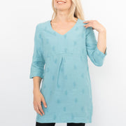 White Stuff Womens Bailey Blue Linen 3/4 Sleeve Tunics Relaxed Summer Longline Tops
