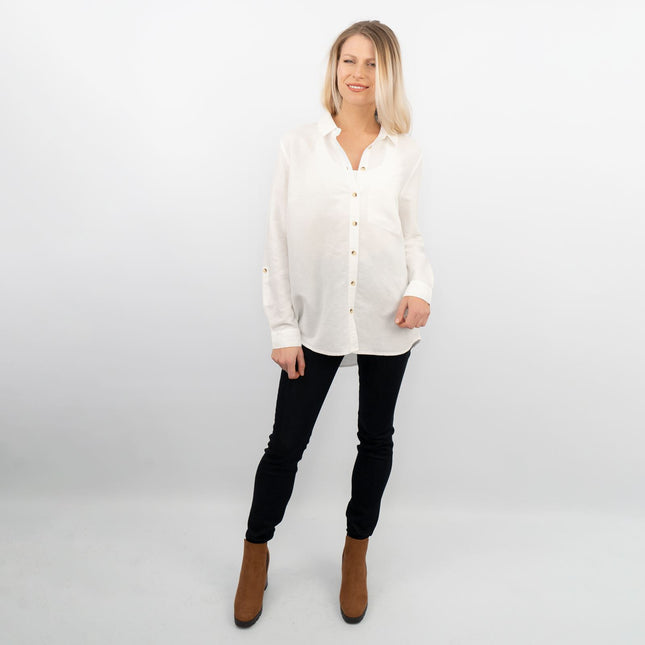 Ivory Long Sleeve Button Through Women's Shirts-Quality Brands Outlet-
