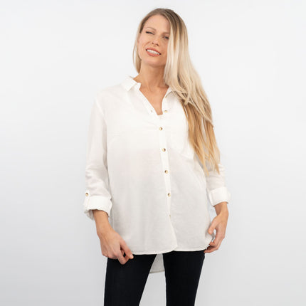 Ivory Long Sleeve Button Through Women's Shirts-Quality Brands Outlet-