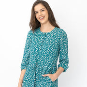 Seasalt Rock Dove Dress Spotty Leaves Valley 3/4 Sleeve Fit & Flare Button-Up Long Maxi Dresses with Pockets