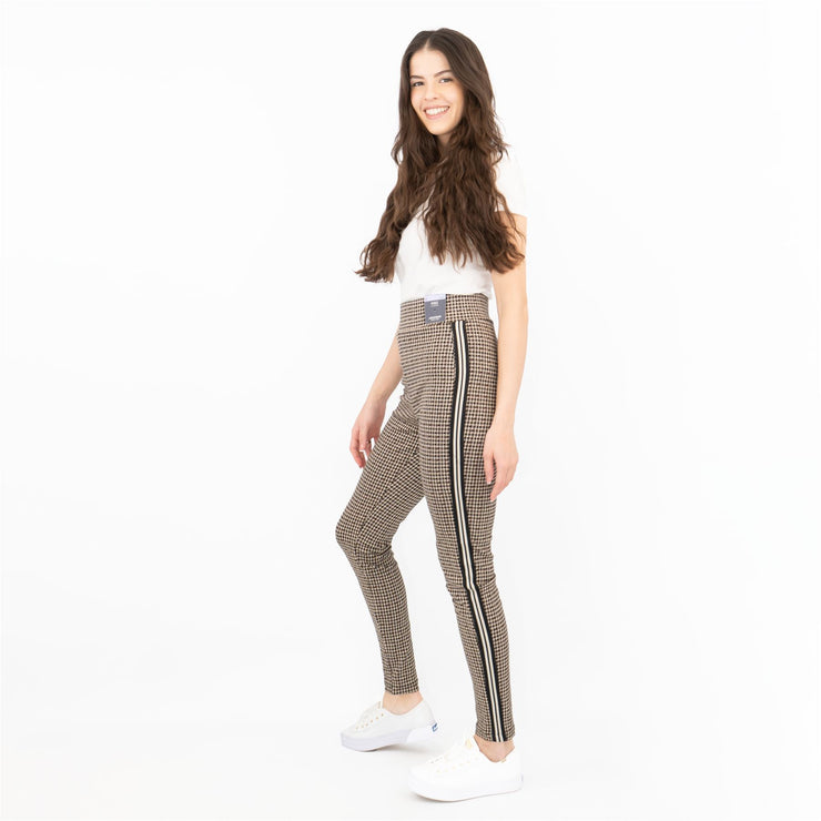 M&S Womens Leggings in Brown Check Pattern with Stripe Details