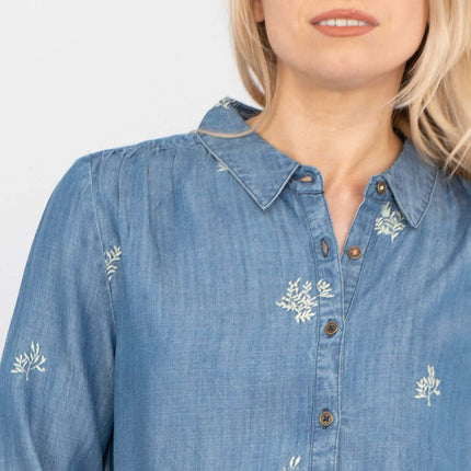 White Stuff Day Break Blue Soft Light Denim Long Sleeve Relaxed Shirts-Quality Brands Outlet-