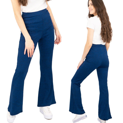Nasty Gal Blue Ribbed Pull-On Flared Trousers-Quality Brands Outlet-