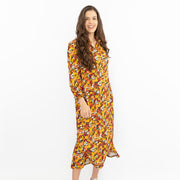 Oasis Orange Floral Long Sleeve Button-Up Midi Shirt Dresses