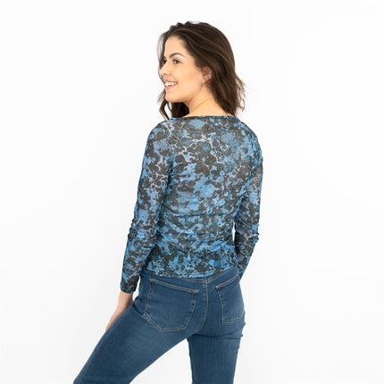 Coast Blue Floral Long Sleeve Boat Neck Mesh Tops-Quality Brands Outlet-