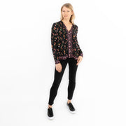 Black Floral Long Sleeve Relaxed Fit Shirts Button-Up Women's Tops