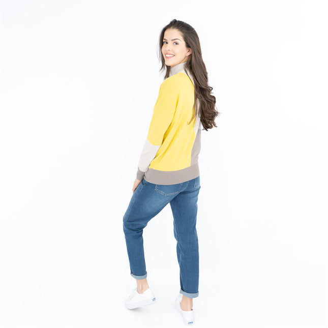 M&S Autograph Wool Rich Colour Block High Neck Jumper-Quality Brands Outlet-