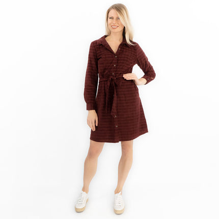 Fine Corduroy Red Wine Cord Long Sleeve Women's Shirt Dress-Quality Brands Outlet-