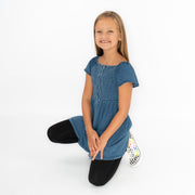 Next Girls Blue Shirred Bodice Dress Cotton Knee Length