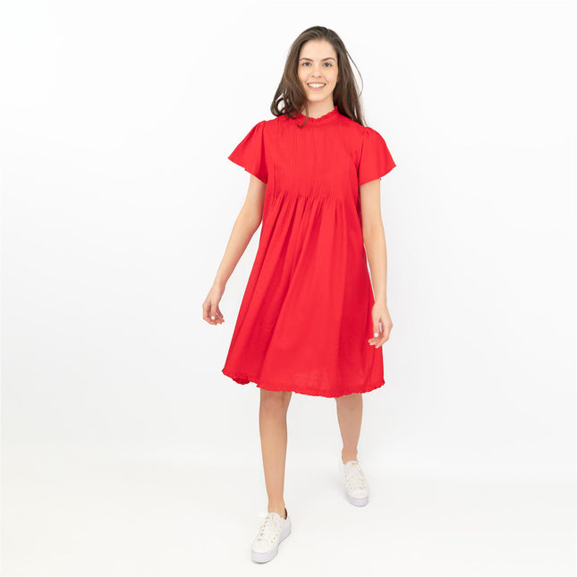 Next Textured Red Shirred Details Lightweight Relaxed Fit Knee Length Dress-Quality Brands Outlet-