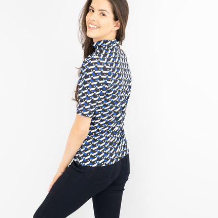 Karen Millen Womens T-Shirt Blue Geometric Summer - Quality Brands Outlet