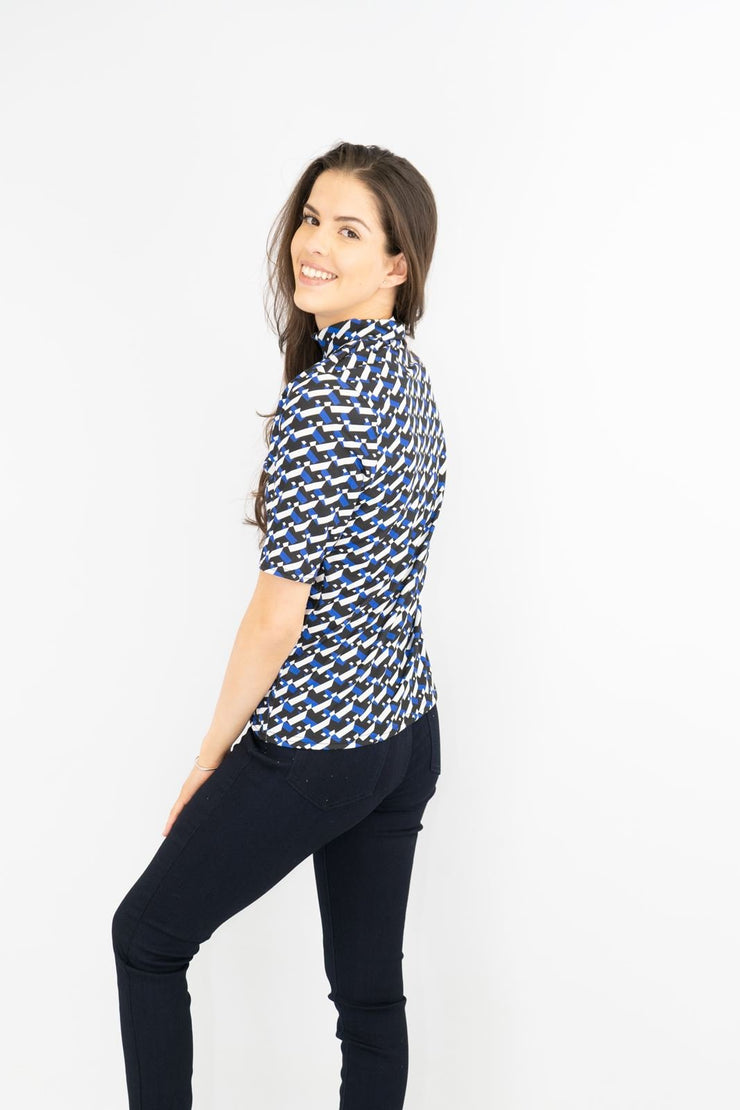 Karen Millen Womens T-Shirt Blue Geometric Summer - Quality Brands Outlet