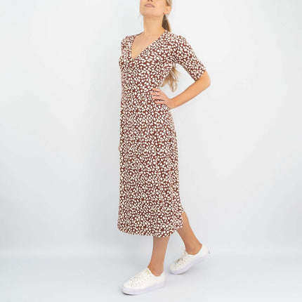 Boden Alberta Short Sleeve Jersey Pebbles Print Midi Dress