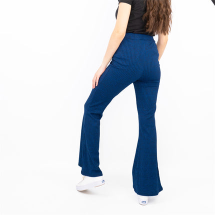 Nasty Gal Blue Ribbed Pull-On Flared Trousers-Quality Brands Outlet-