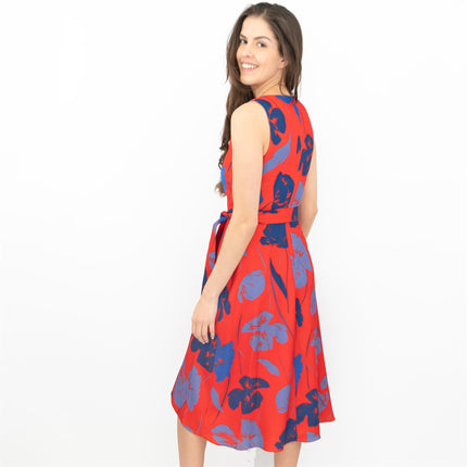 Phase Eight Sacha Red Floral Sleeveless Hi-Lo V-Neck Midi Dress - Quality Brands Outlet