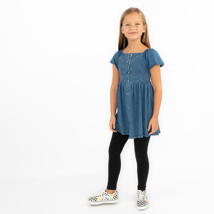 Next Girls Blue Shirred Bodice Dress Cotton Knee Length