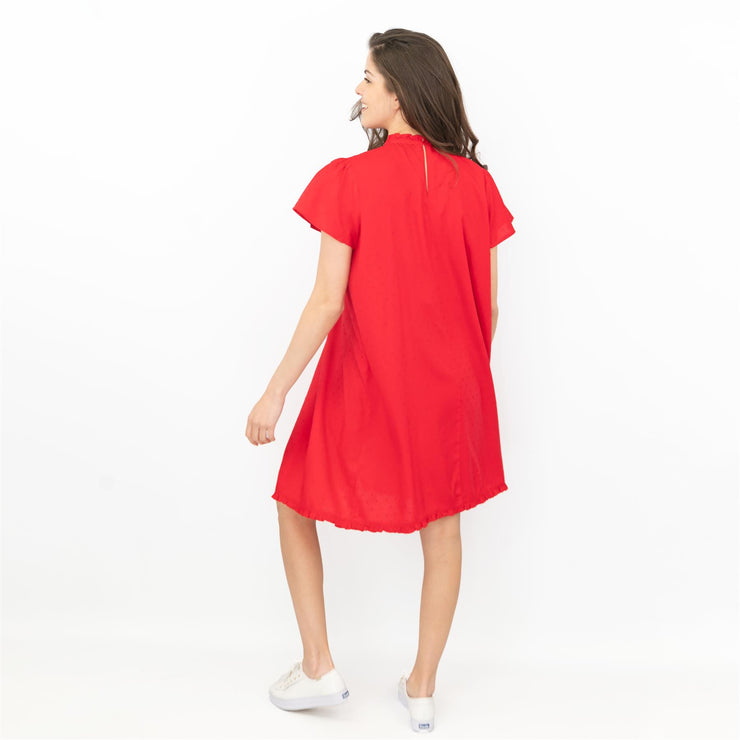 Next Textured Red Shirred Details Lightweight Relaxed Fit Knee Length Dress - Quality Brands Outlet
