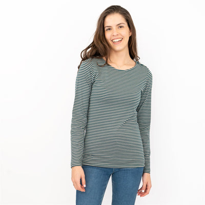 Seasalt Breton Green Grey Stripe Long Sleeve Tops - Quality Brands Outlet