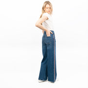 M&S High Rise Blue Denim Wide Leg Jeans with Side Trim