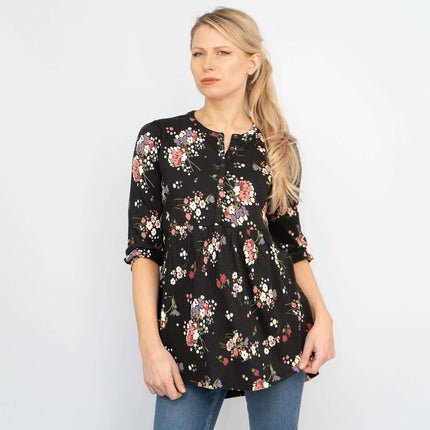 Tabitha 3/4 Sleeve Black Floral Jersey Tops-Quality Brands Outlet-