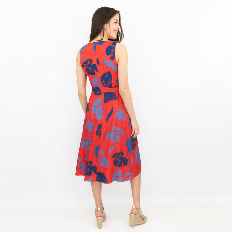 Phase Eight Sacha Red Floral Sleeveless Hi-Lo V-Neck Midi Dress - Quality Brands Outlet