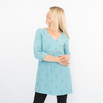 White Stuff Bailey Blue Linen 3/4 Sleeve Tunics Longline Tops-Quality Brands Outlet-