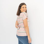White Stuff Pink Linen Striped Short Sleeve Going Out Tie-On Waist Tops
