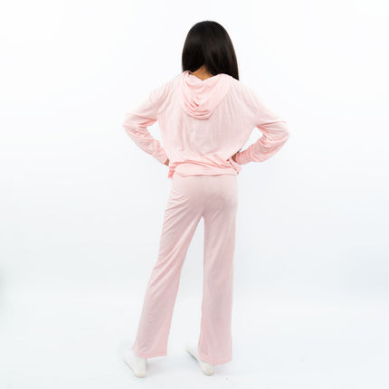 Juicy Couture Girls Pink Logo Embroidered Long Sleeve Soft Cotton Jersey Pyjama Set-Quality Brands Outlet-