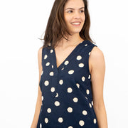 M&S Navy Polka Dot Spotty Sleeveless V-Neck Midi Dress