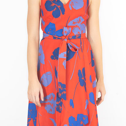 Phase Eight Sacha Red Floral Sleeveless Hi-Lo V-Neck Midi Dress - Quality Brands Outlet
