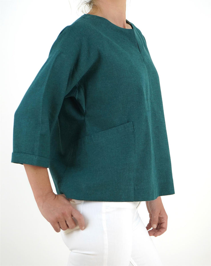 Seasalt Carlyon Bay Green Relaxed Fit Blouse 3/4 Sleeve Tops - Quality Brands Outlet