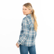 Blue Denim Check Women's Shirts Long Sleeve Button Up Tops
