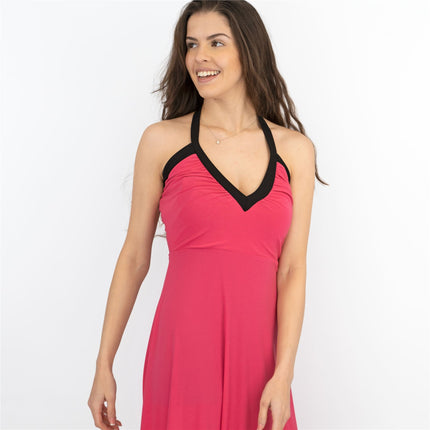 Karen Millen Pink Halter Neck Maxi Long A-Line Dresses-Quality Brands Outlet-