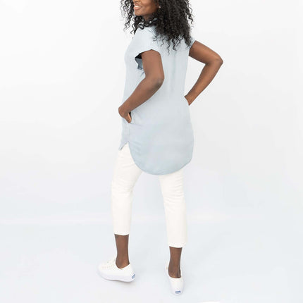 White Stuff Oversized Light Blue Linen Longline Tunic Tops-Quality Brands Outlet-