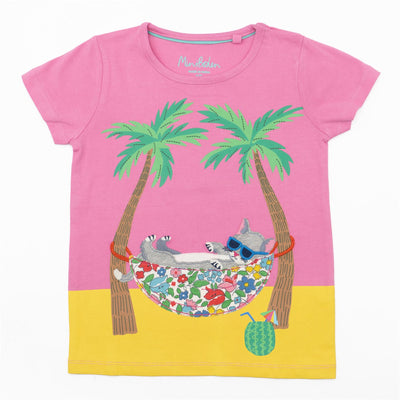 Mini Boden Girls Pink Holiday Print T-Shirt Short Sleeve Tops - Quality Brands Outlet