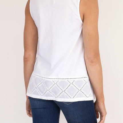 White Stuff Sleeveless Embroidered Panels Soft Cotton Jersey Casual Tops-Quality Brands Outlet-